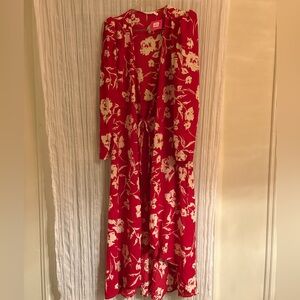 Lush Floral Red Beach coverup/open tie front Size Medium Dress